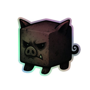 Dicemals Würfelschwein – Düstere Würfelform in Tiergestalt - Holografische Kiss-Cut Aufkleber 8x8cm | 10x10cm | 14x14cm