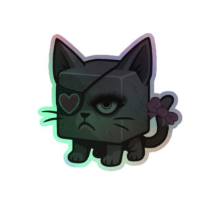 Dicemals Würfelkatze – Düstere Würfelform in Tiergestalt - Holografische Kiss-Cut Aufkleber 8x8cm | 10x10cm | 14x14cm
