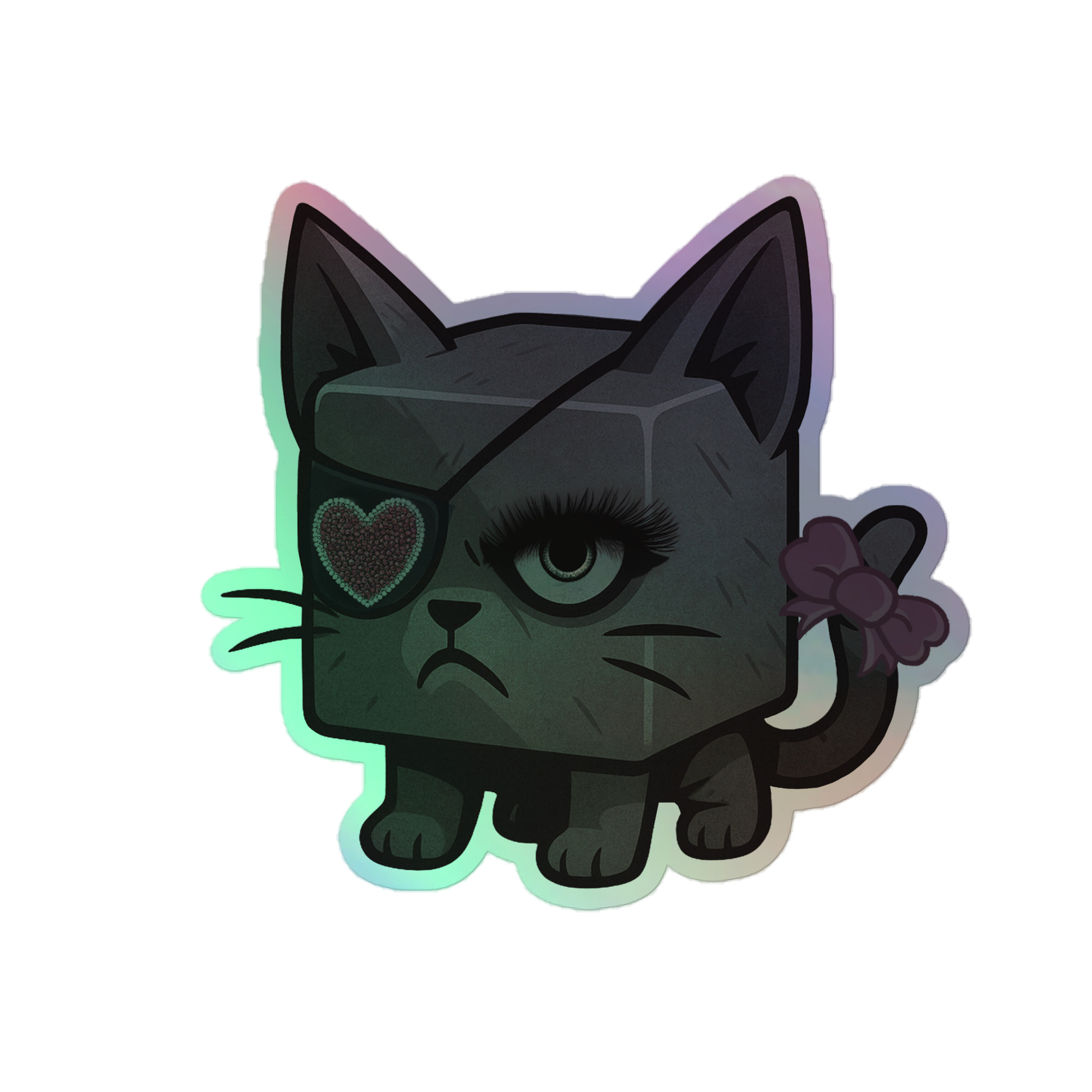 Dicemals Würfelkatze – Düstere Würfelform in Tiergestalt - Holografische Kiss-Cut Aufkleber 8x8cm | 10x10cm | 14x14cm