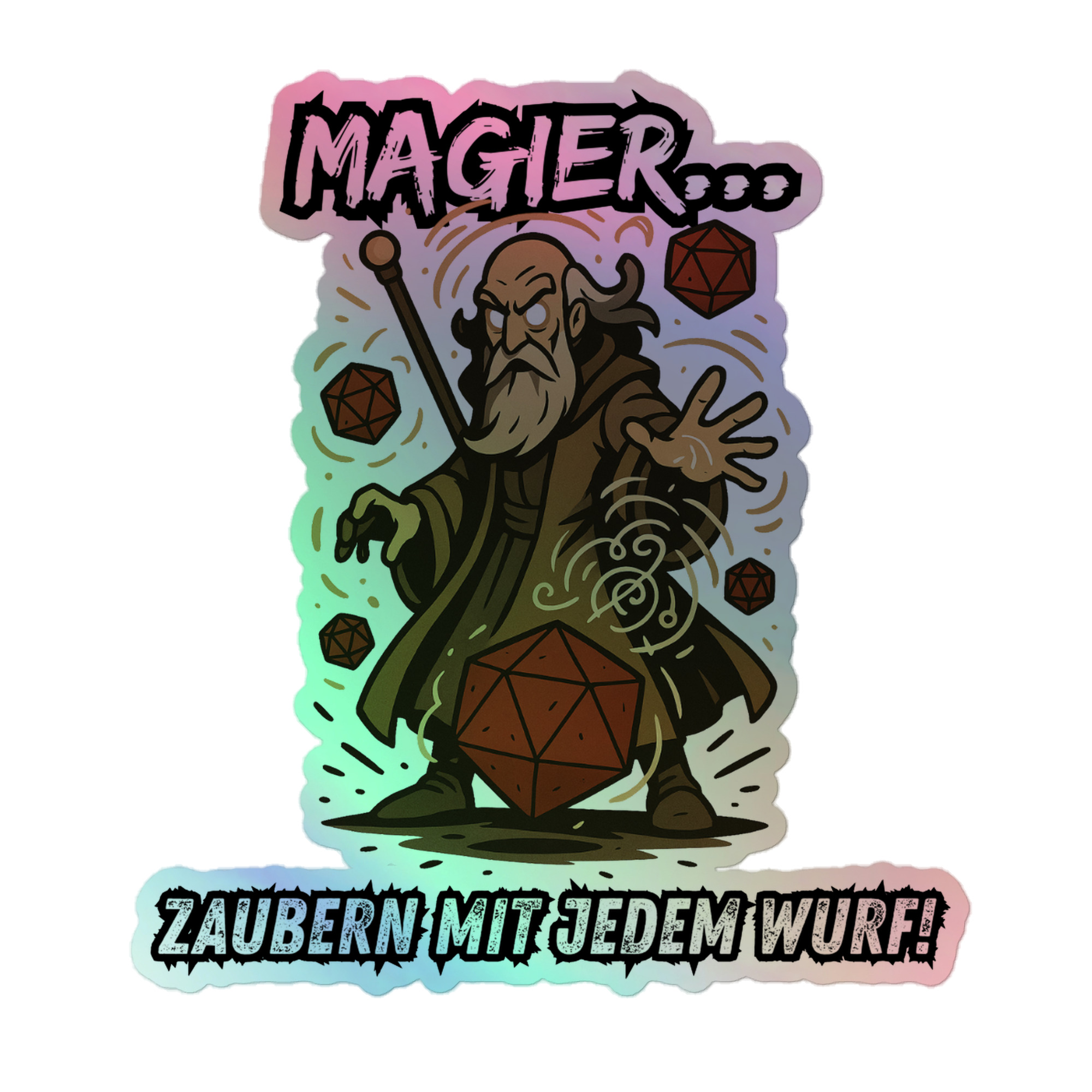 Magier zaubern mit jedem Wurf - Holografische Kiss-Cut Aufkleber 8x8cm | 10x10cm | 14x14cm