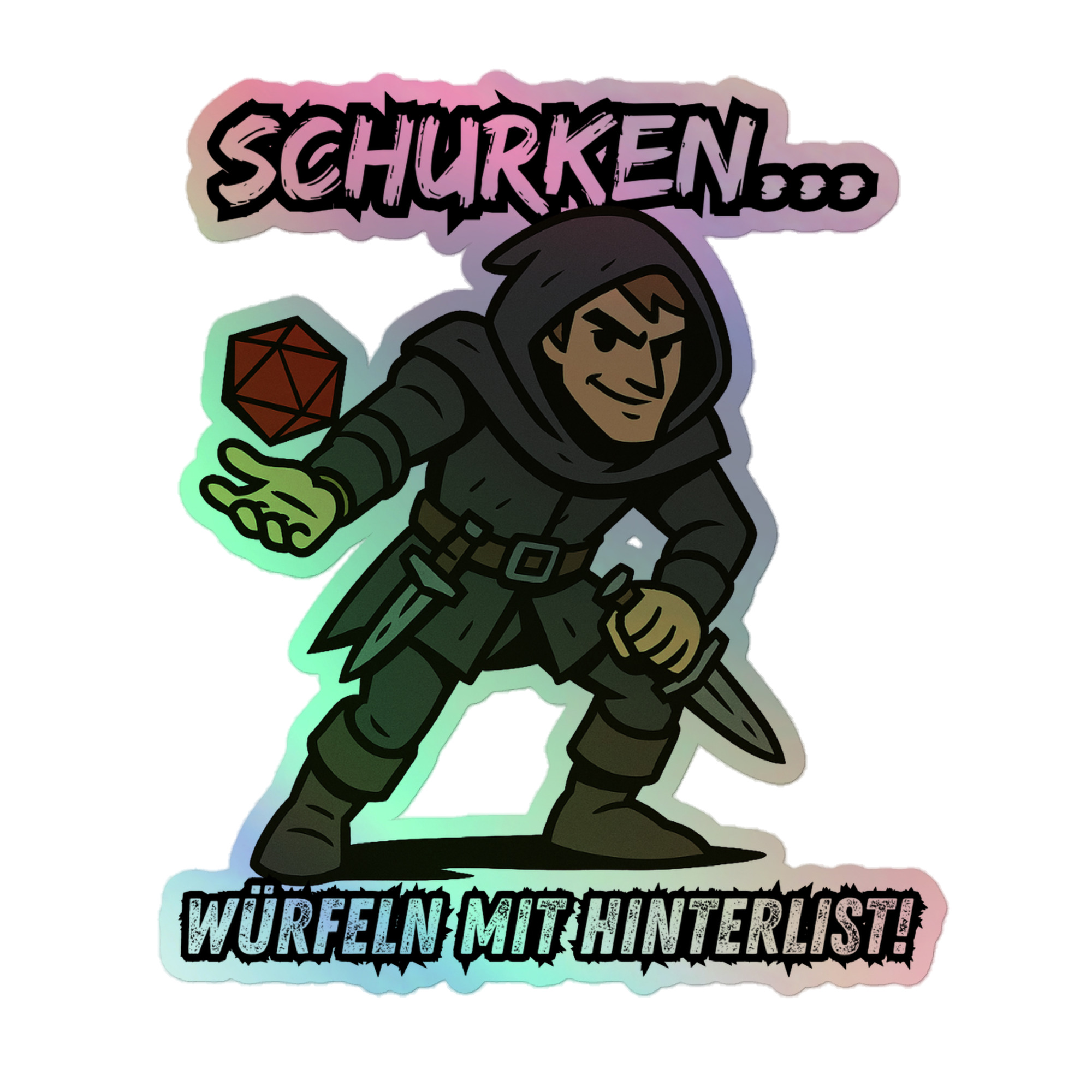 Schurken würfeln mit Hinterlist - Holografische Kiss-Cut Aufkleber 8x8cm | 10x10cm | 14x14cm