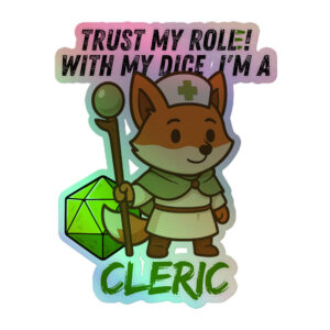 Dicefox Cleric – Trust my roll(e)! - Holografische Kiss-Cut Aufkleber 8x8cm | 10x10cm | 14x14cm