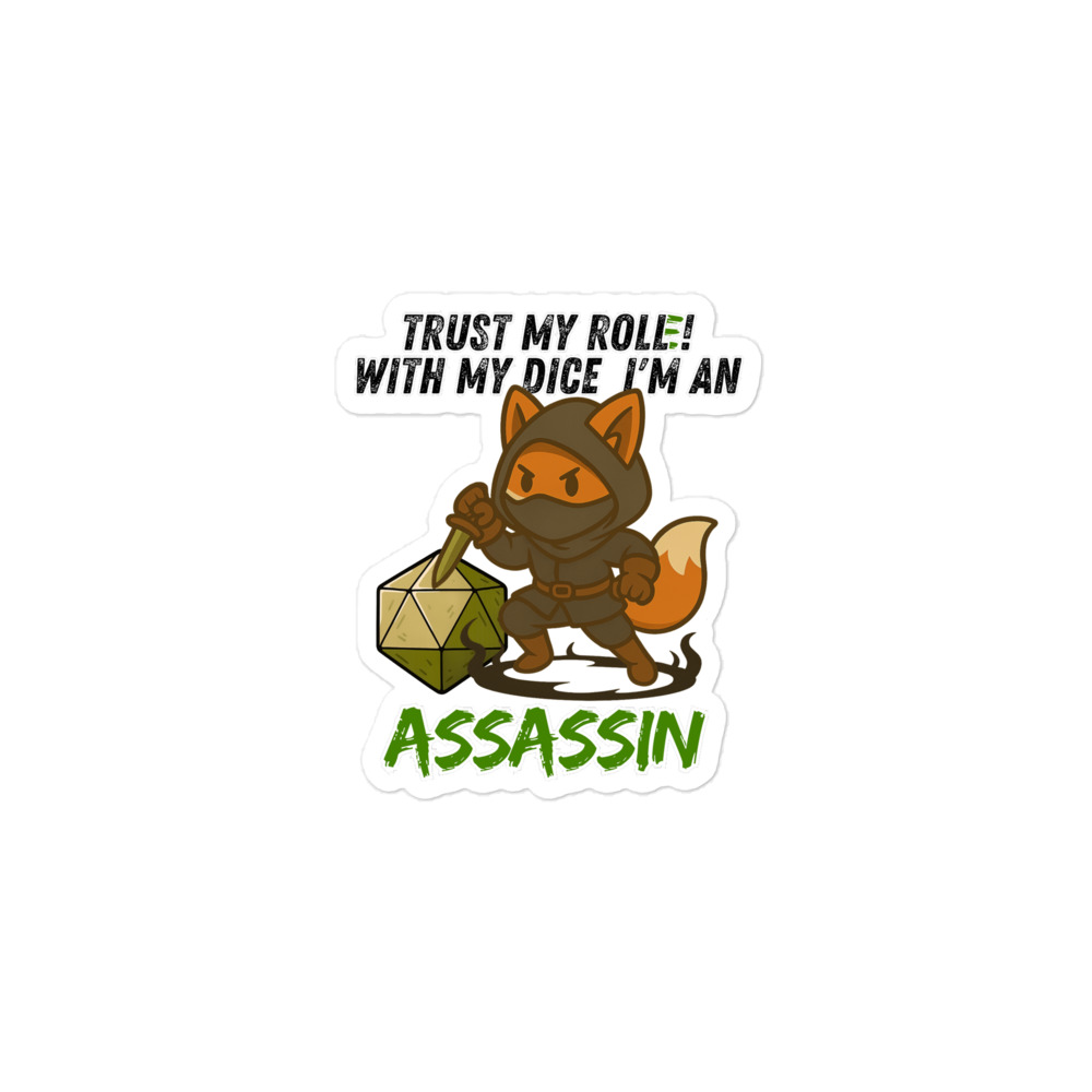 Dicefox Assassin – Trust my roll(e)! - Blasenfreie Aufkleber 3″×3″ | 4″×4″ | 5.5″×5.5″ | 15″×3.75" – Bild 2