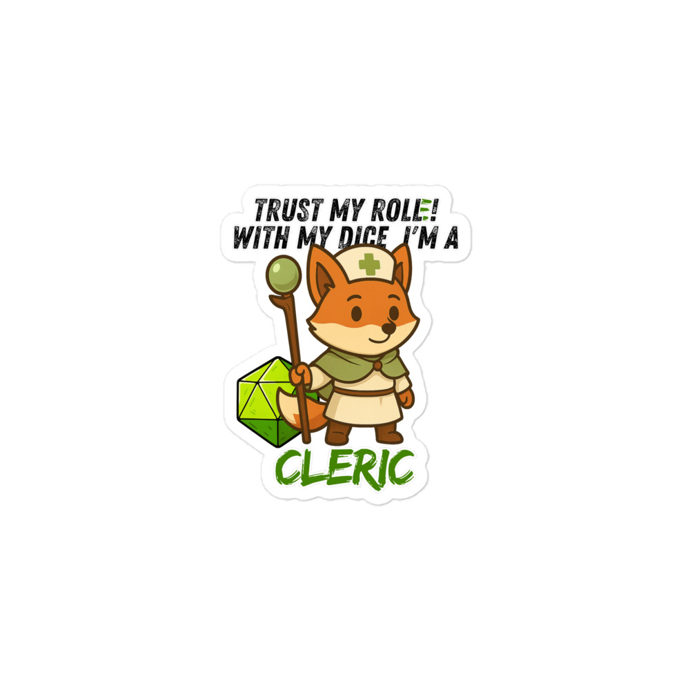 Dicefox Cleric – Trust my roll(e)! - Blasenfreie Aufkleber 3″×3″ | 4″×4″ | 5.5″×5.5″ | 15″×3.75" – Bild 2