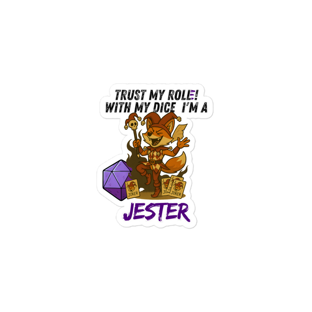 Dicefox Jester – Trust my roll(e)! - Blasenfreie Aufkleber 3″×3″ | 4″×4″ | 5.5″×5.5″ | 15″×3.75" – Bild 2