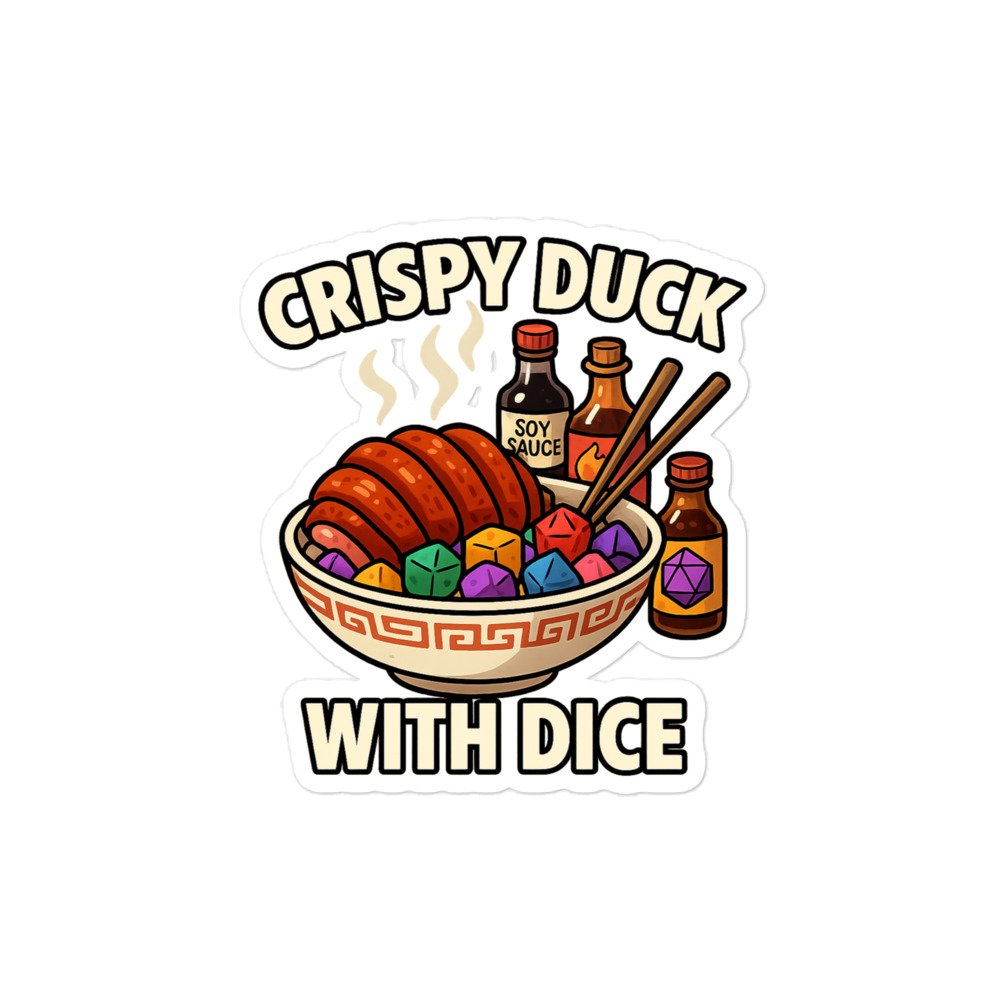 Crispy Duck with Dice - Blasenfreie Aufkleber 3″×3″ | 4″×4″ | 5.5″×5.5″ | 15″×3.75" – Bild 3