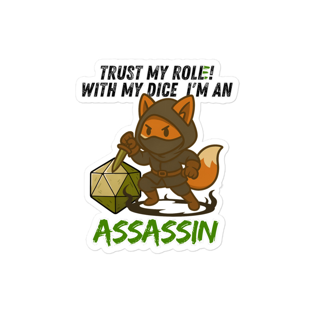 Dicefox Assassin – Trust my roll(e)! - Blasenfreie Aufkleber 3″×3″ | 4″×4″ | 5.5″×5.5″ | 15″×3.75" – Bild 3