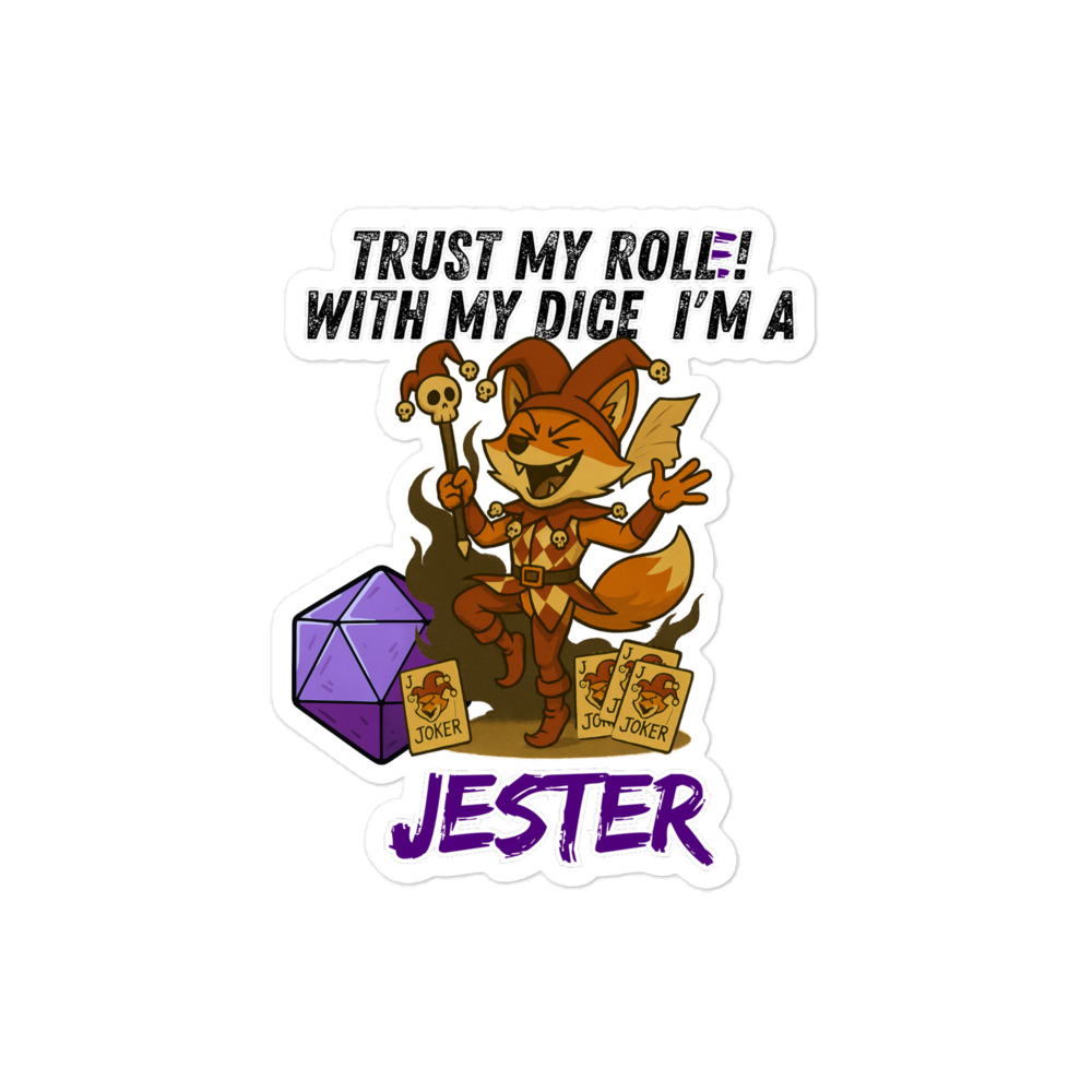 Dicefox Jester – Trust my roll(e)! - Blasenfreie Aufkleber 3″×3″ | 4″×4″ | 5.5″×5.5″ | 15″×3.75" – Bild 3