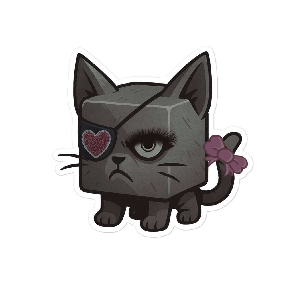 Dicemals Würfelkatze – Düstere Würfelform in Tiergestalt - Blasenfreie Aufkleber 3″×3″ | 4″×4″ | 5.5″×5.5″ | 15″×3.75" – Bild 4