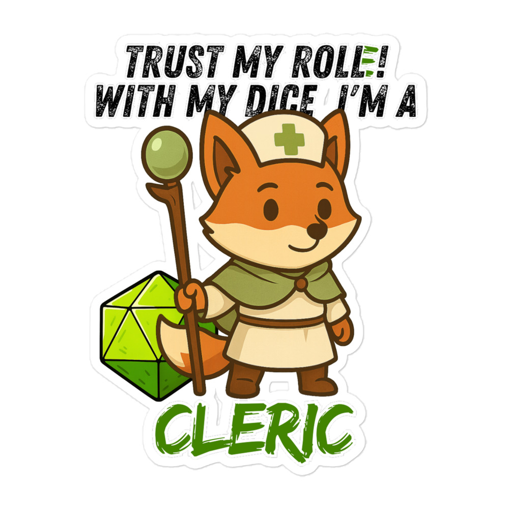 Dicefox Cleric – Trust my roll(e)! - Blasenfreie Aufkleber 3″×3″ | 4″×4″ | 5.5″×5.5″ | 15″×3.75" – Bild 4