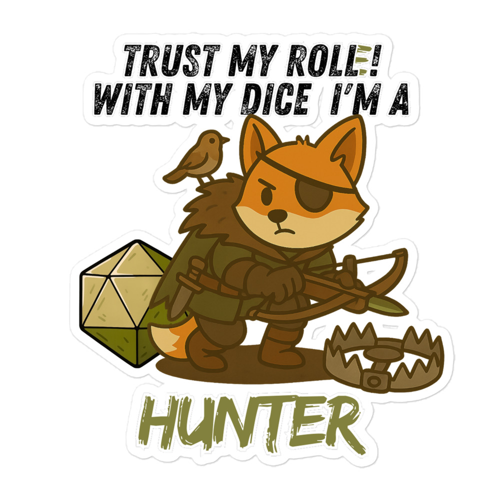 Dicefox Hunter – Trust my roll(e)! - Blasenfreie Aufkleber 3″×3″ | 4″×4″ | 5.5″×5.5″ | 15″×3.75" – Bild 4